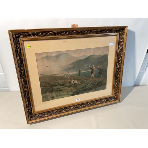 64 - GILT FRAMED VINTAGE HUNTING SCENE PICTURE ENTITLED ON THE MOORS DOGGING 36