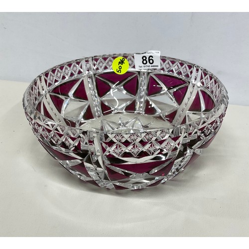86 - HEAVY RED OVERLAY CUT GLASS FRUIT BOWL DIA 9