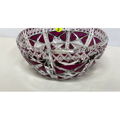 86 - HEAVY RED OVERLAY CUT GLASS FRUIT BOWL DIA 9