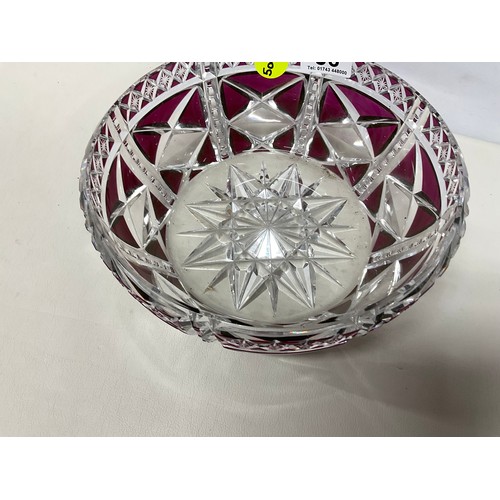 86 - HEAVY RED OVERLAY CUT GLASS FRUIT BOWL DIA 9