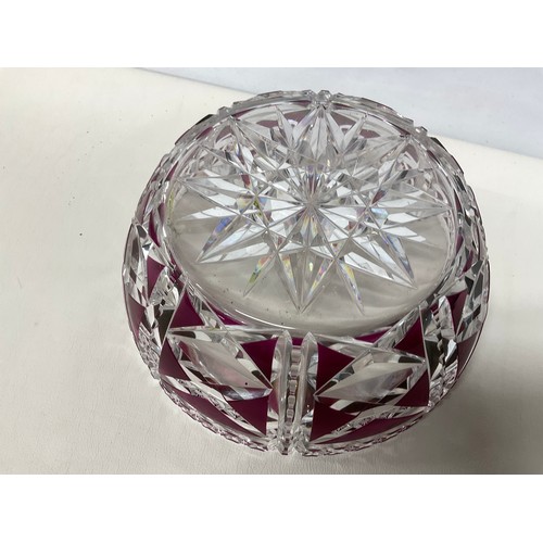86 - HEAVY RED OVERLAY CUT GLASS FRUIT BOWL DIA 9