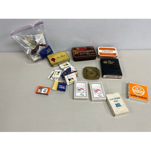 91 - COLLECTION OF VINTAGE MATCH BOXES PLAYING CARDS AND TOBACCO TINS