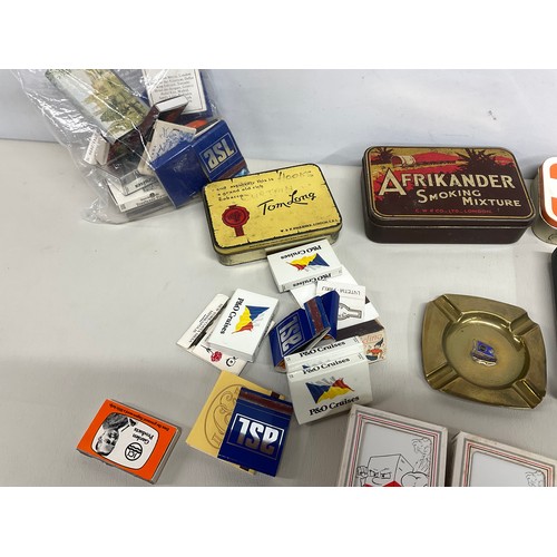 91 - COLLECTION OF VINTAGE MATCH BOXES PLAYING CARDS AND TOBACCO TINS