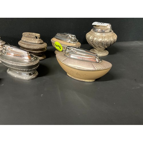 96 - SEVEN VINTAGE SILVER PLATED TABLE LIGHTERS AND SILVER PLATED CIGARETTE CASE TO INCLUDE RONSON ETC