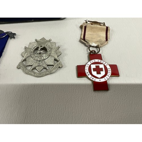 108 - COLLECTION OF MEDALS TO INCLUDE HALLMARK SILVER ROYAL ORDER OF BUFFALOS MEDAL, ENAMEL RED CROSS MEDA... 