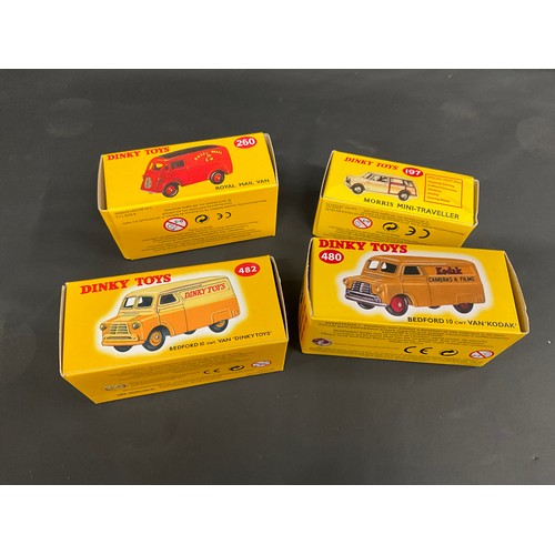 109 - 4 BOXED DINKY TOYS TO INCLUDE MORRIS MINI TRAVELLER 197, BEDFORD KODAK VAN NO 480, BEDFORD DINKY TOY... 