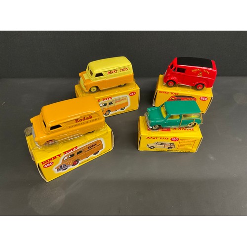 109 - 4 BOXED DINKY TOYS TO INCLUDE MORRIS MINI TRAVELLER 197, BEDFORD KODAK VAN NO 480, BEDFORD DINKY TOY... 