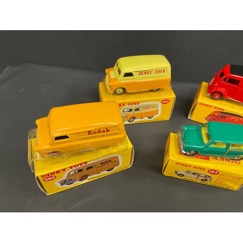 109 - 4 BOXED DINKY TOYS TO INCLUDE MORRIS MINI TRAVELLER 197, BEDFORD KODAK VAN NO 480, BEDFORD DINKY TOY... 
