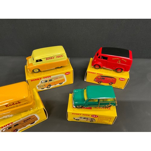 109 - 4 BOXED DINKY TOYS TO INCLUDE MORRIS MINI TRAVELLER 197, BEDFORD KODAK VAN NO 480, BEDFORD DINKY TOY... 