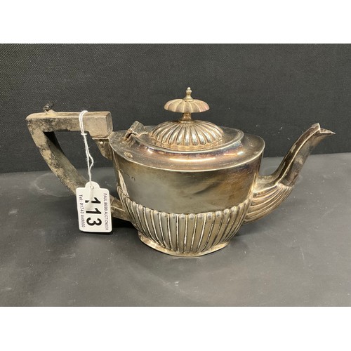 113 - HALLMARK SILVER BACHELORS TEAPOT - HALLMARKS ARE RUBBED TOTAL WEIGHT 244G - A/F