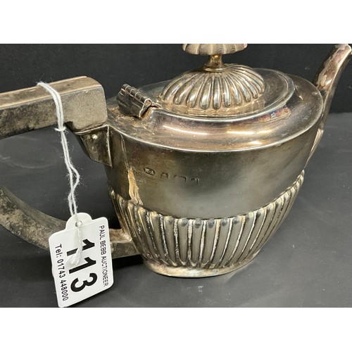 113 - HALLMARK SILVER BACHELORS TEAPOT - HALLMARKS ARE RUBBED TOTAL WEIGHT 244G - A/F