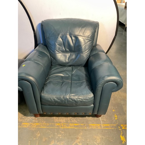 234 - PAIR BLUE LEATHER ARMCHAIRS AND MATCHING FOOT STOOL