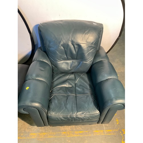 234 - PAIR BLUE LEATHER ARMCHAIRS AND MATCHING FOOT STOOL