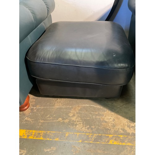 234 - PAIR BLUE LEATHER ARMCHAIRS AND MATCHING FOOT STOOL
