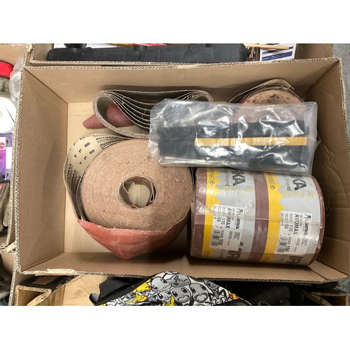 123 - 6 BOXES OF WORKSHOP ITEMS TO INCLUDE MAKITA ELECTRIC PLANER, CORDLESS DRILL, HAND TOOLS, HARDWARE ET... 