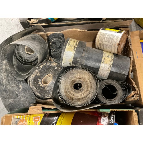 124 - 5 BOXES AND TUB OF HARDWARE & TOOLS, PLASTIC FLASHING ETC