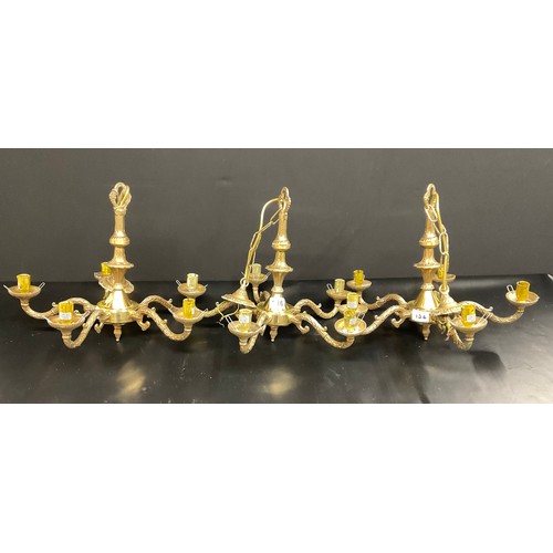 126 - SET OF 3 VINTAGE FIVE ARM BRASS CHANDELIERS