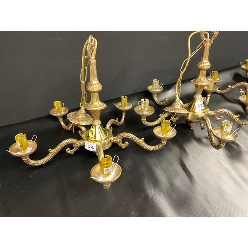 126 - SET OF 3 VINTAGE FIVE ARM BRASS CHANDELIERS