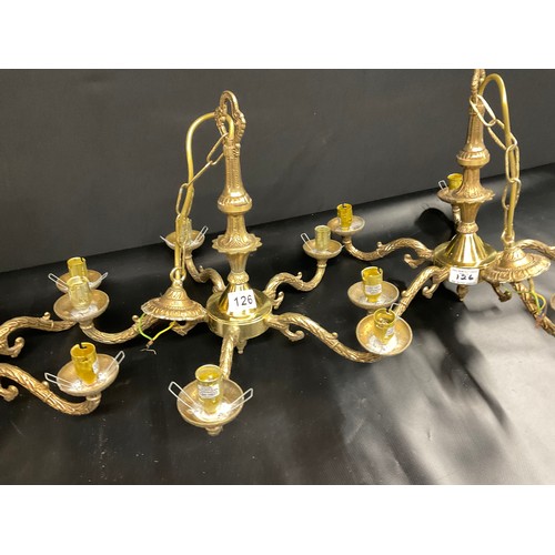 126 - SET OF 3 VINTAGE FIVE ARM BRASS CHANDELIERS