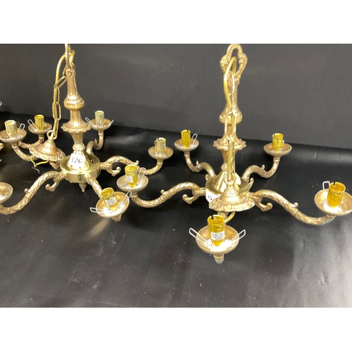 126 - SET OF 3 VINTAGE FIVE ARM BRASS CHANDELIERS