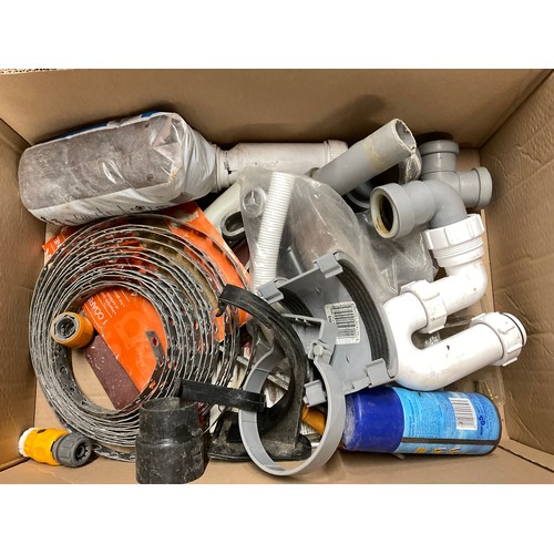 130 - 7 BOXES OF GARAGE & WORKSHOP SUNDRIES TO INCLUDE SPRAY PAINTS PLUMBING JOINTS ETC