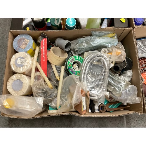 130 - 7 BOXES OF GARAGE & WORKSHOP SUNDRIES TO INCLUDE SPRAY PAINTS PLUMBING JOINTS ETC