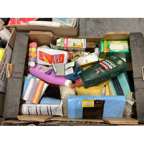 130 - 7 BOXES OF GARAGE & WORKSHOP SUNDRIES TO INCLUDE SPRAY PAINTS PLUMBING JOINTS ETC