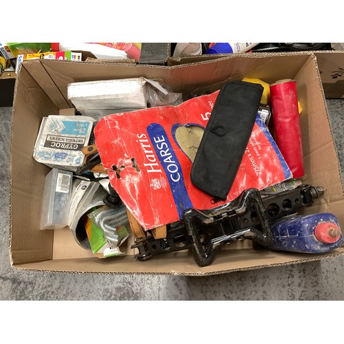 130 - 7 BOXES OF GARAGE & WORKSHOP SUNDRIES TO INCLUDE SPRAY PAINTS PLUMBING JOINTS ETC