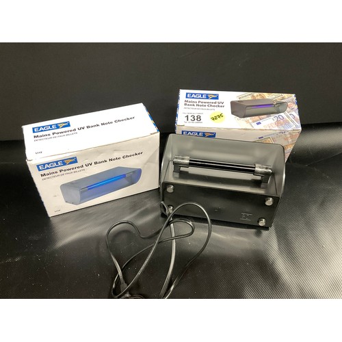 138 - 2 BOXED EAGLE MAINS POWER UV BANK NOTE CHECKERS