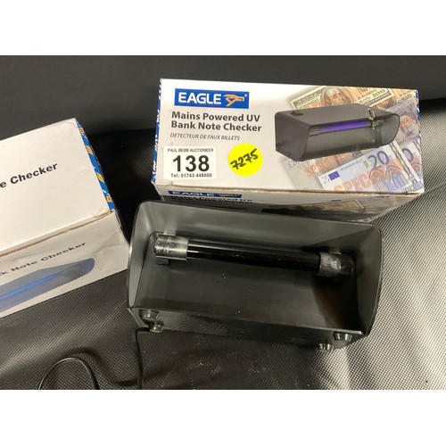 138 - 2 BOXED EAGLE MAINS POWER UV BANK NOTE CHECKERS
