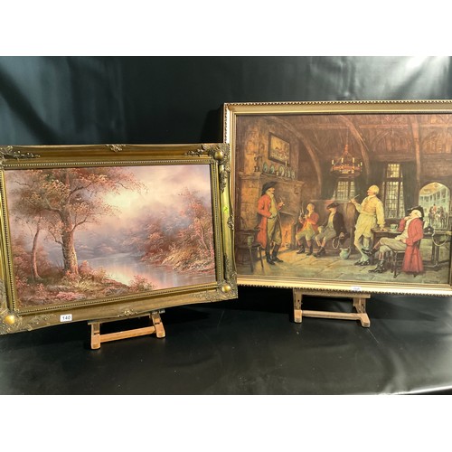 140 - 2 LARGE MODERN GILT FRAMED PICTURES - 1 OILS ON CANVAS AND 1 PRINT 
25