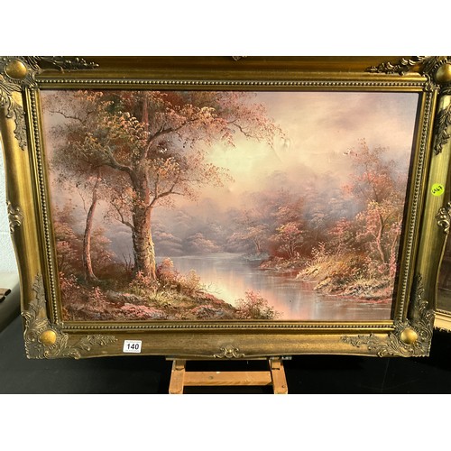 140 - 2 LARGE MODERN GILT FRAMED PICTURES - 1 OILS ON CANVAS AND 1 PRINT 
25