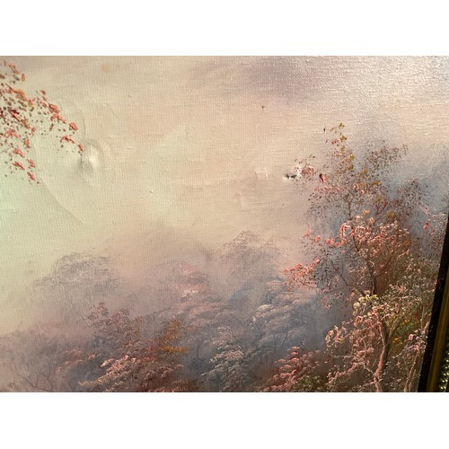 140 - 2 LARGE MODERN GILT FRAMED PICTURES - 1 OILS ON CANVAS AND 1 PRINT 
25