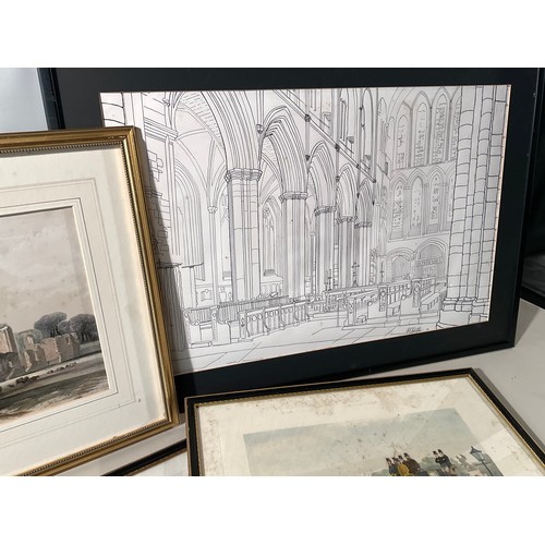 146 - QTY OF VINTAGE PICTURES AND PRINTS TO INCLUDE ETCHING OF RICHMOND COUNTY OF YORK