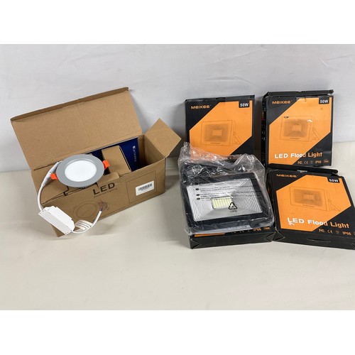 151 - BOX TO INCLUDE LED FLOODLIGHTS AND RECESSED LIGHTING ETC