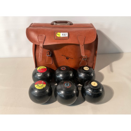 157 - CASED SET OF CROWN GREEN BOWLS