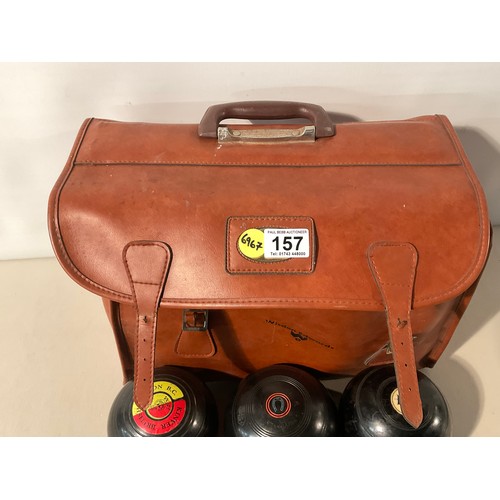 157 - CASED SET OF CROWN GREEN BOWLS