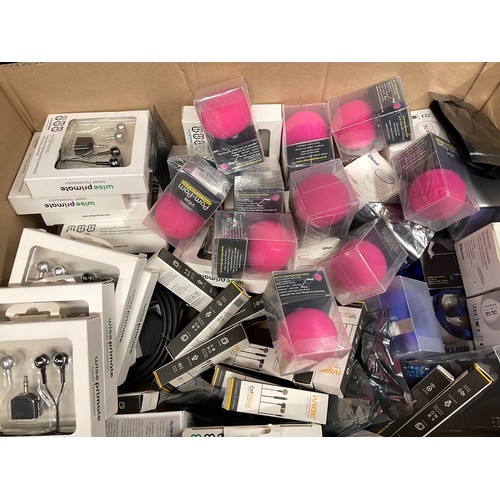159 - BOX OF NEW UNIVERSAL RECHARGEABLE SPEAKERS BY POM POMS AND INNER EAR HEADPHONES