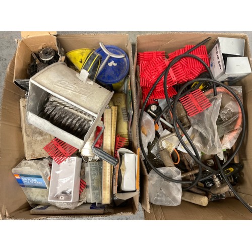 164 - 2 BOXES OF GARAGE & WORKSHOP ITEMS TO INCLUDE HAND DRILLS ETC