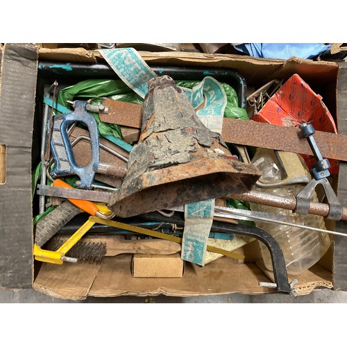 165 - 6 BOXES OF GARAGE & WORKSHOP ITEMS CAST IRON DOWN PIPE ETC