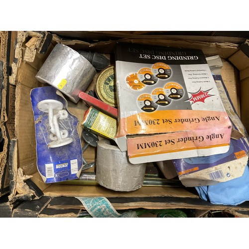 165 - 6 BOXES OF GARAGE & WORKSHOP ITEMS CAST IRON DOWN PIPE ETC
