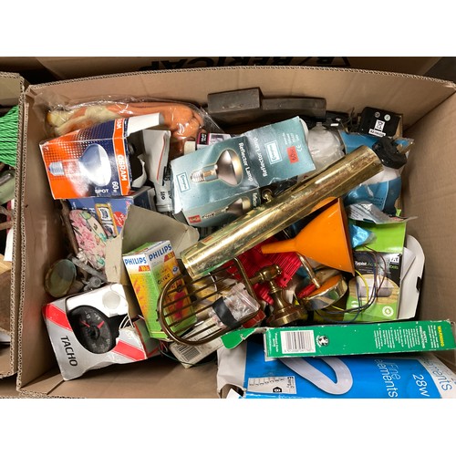 170 - 5 BOXES OF WORKSHOP GARAGE TOOLS AND HARDWARE TO INLCLUDE MITRE SAW, HAND TOOLS , CLAMPS ETC