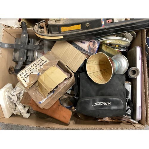 173 - 4 BOXES OF COLLECTABLES TO INCLUDE BISHOPS CASTLE  STONEWARE FLAGON, METAL BARGE ETC