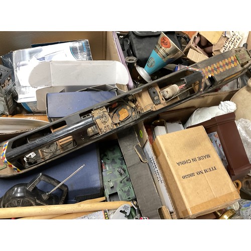 173 - 4 BOXES OF COLLECTABLES TO INCLUDE BISHOPS CASTLE  STONEWARE FLAGON, METAL BARGE ETC