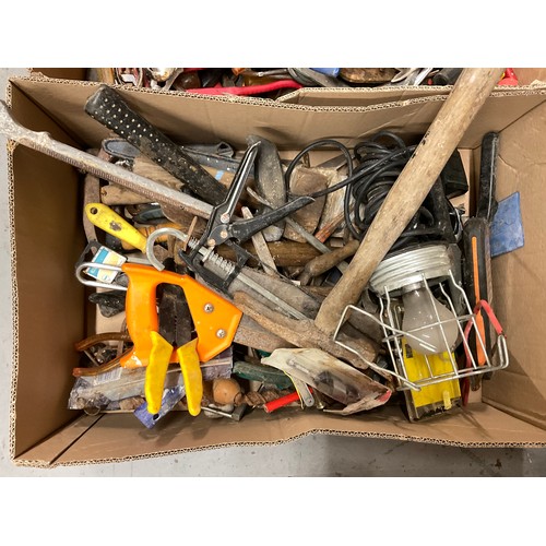 180 - 3 BOXES OF HAND TOOLS TO INCLUDE PLASTERING TROWELS, SCREWDRIVERS, CHISELS,