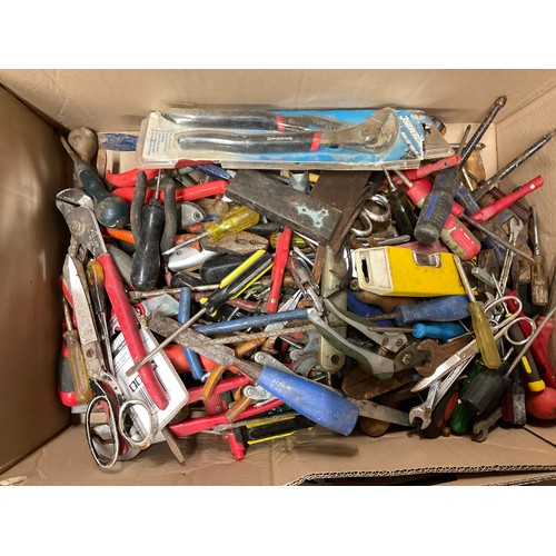 180 - 3 BOXES OF HAND TOOLS TO INCLUDE PLASTERING TROWELS, SCREWDRIVERS, CHISELS,