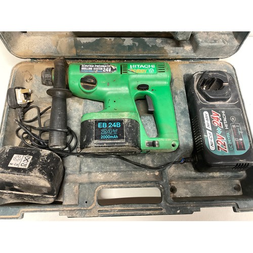 210 - BOXED HITACHI 24V ELECTRIC PNEAUMATIC DRILLING SYSTEM WITH 2 BATTERIES AND CHARGER