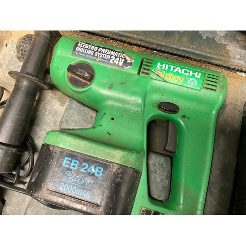 210 - BOXED HITACHI 24V ELECTRIC PNEAUMATIC DRILLING SYSTEM WITH 2 BATTERIES AND CHARGER