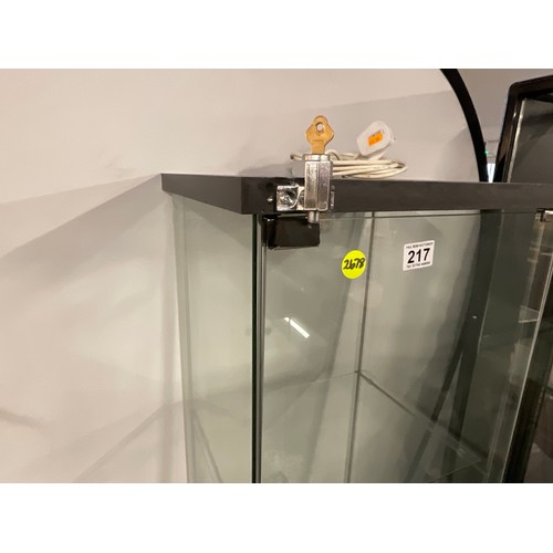 217 - GLASS SHOP DISPLAY UNIT WITH 3 SHELVES LOCK AND KEY H64