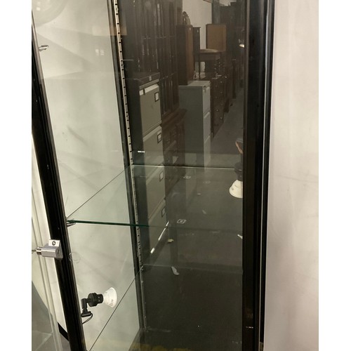 218 - GLASS SHOP DISPLAY UNIT WITH ADJUSTABLE SHELVES LOCK & KEY H73